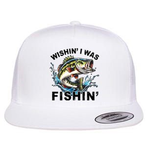 Wishin I Was Fishin For Bass Lover Design Flat Bill Trucker Hat