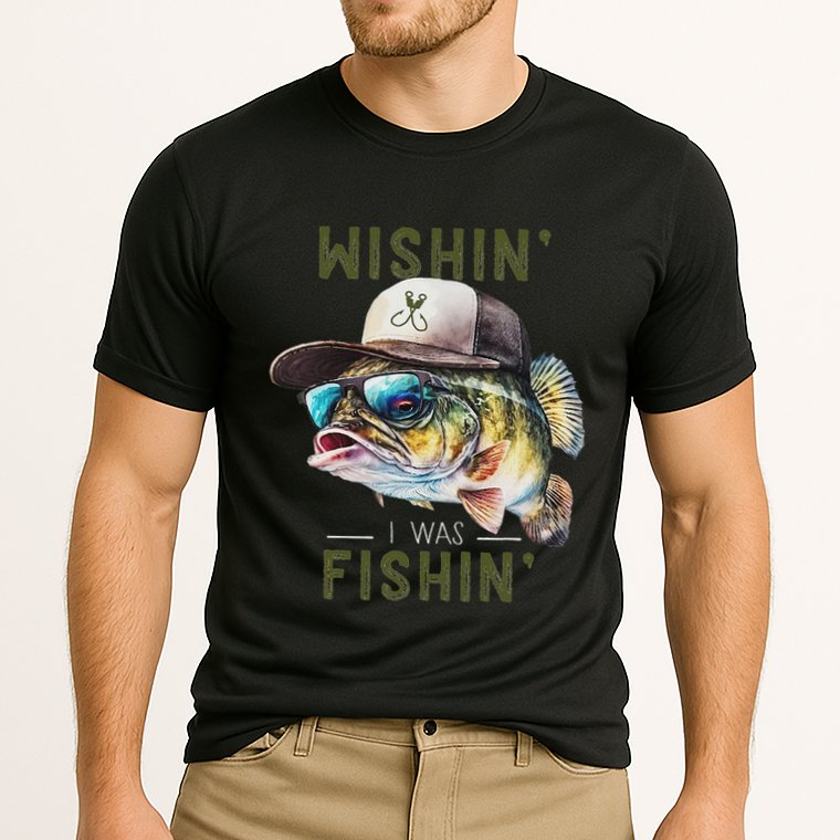 Wishin I Was Fishin Fishing Gift Cooling Performance Crew T-Shirt