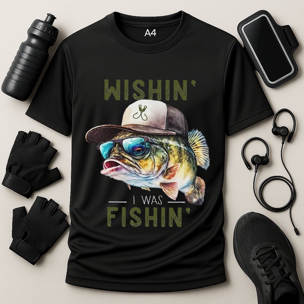 Wishin I Was Fishin Fishing Gift Cooling Performance Crew T-Shirt