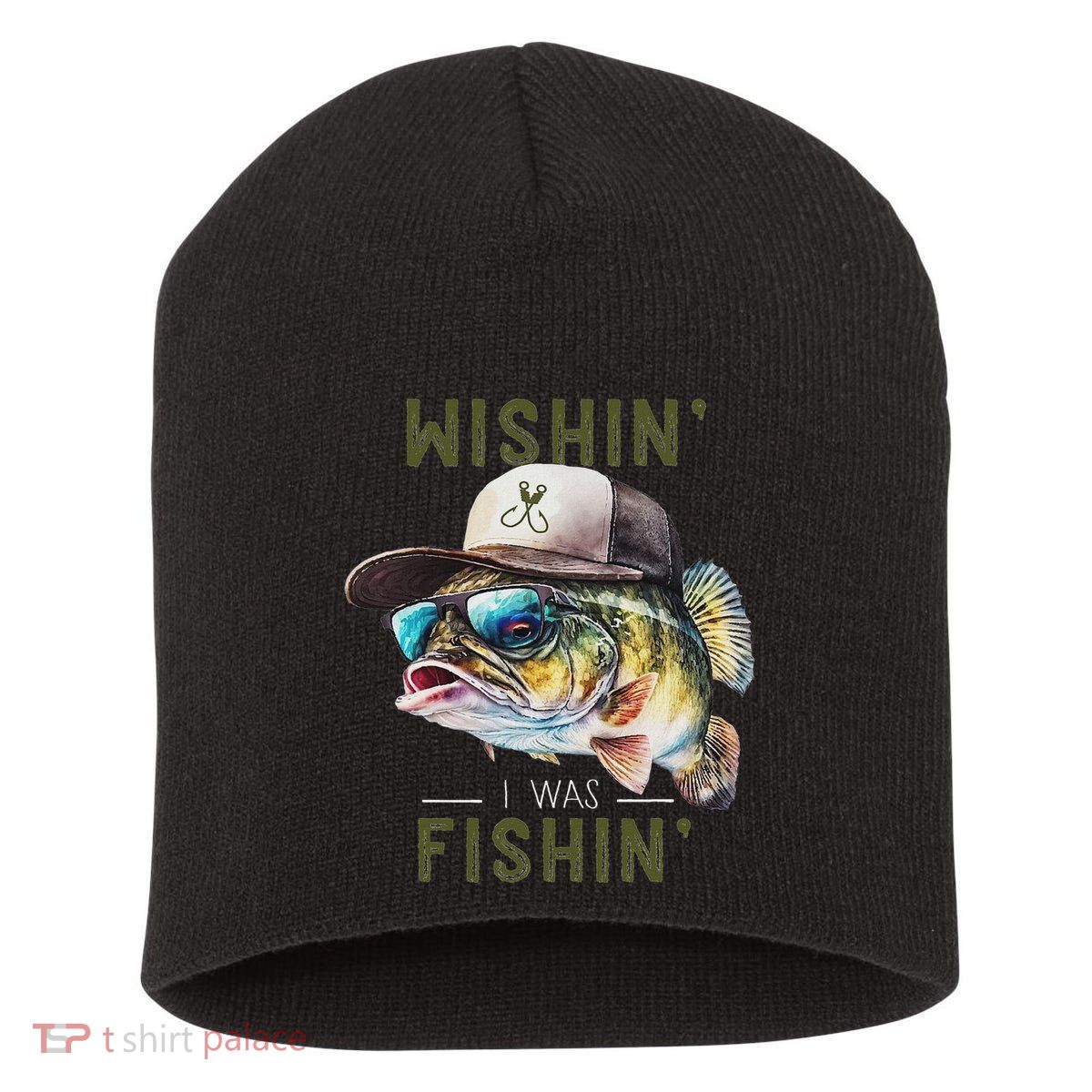 Wishin I Was Fishin Fishing Gift Short Acrylic Beanie