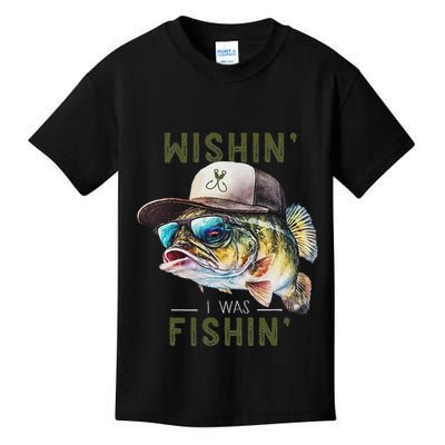 Wishin I Was Fishin Fishing Gift Kids T-Shirt