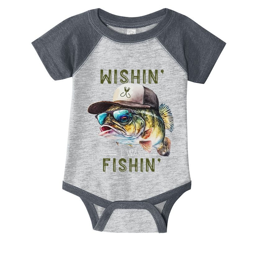 Wishin I Was Fishin Fishing Gift Infant Baby Jersey Bodysuit