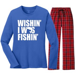 Wishin I Was Fishin Women's Long Sleeve Flannel Pajama Set 