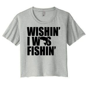 Wishin I Was Fishin Women's Crop Top Tee