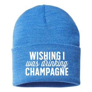 Wishing I Was Ing Champagne Funny Gift Cute Gift Sustainable Knit Beanie