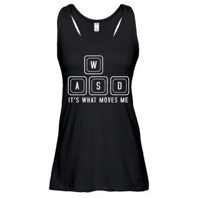 WASD It's What Moves Me Funny PC Gamer Computer Nerd Ladies Essential Flowy Tank