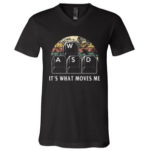 Wasd ItS What Moves Me Funny Pc Gamer Computer Nerd Gift V-Neck T-Shirt