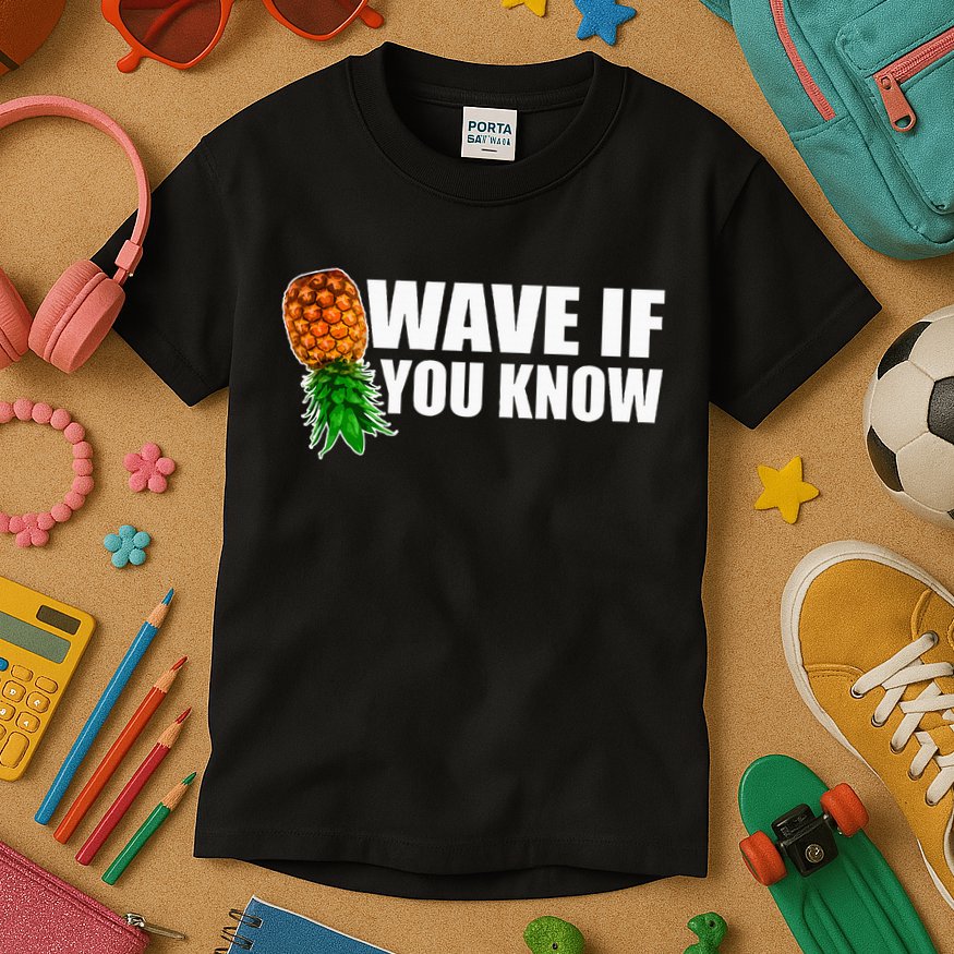 Wave If You Know. Upside Down Pineapple Kids T-Shirt