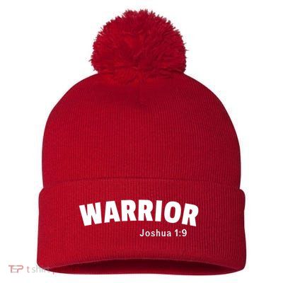 Warrior Joshua 1:9 Pom Pom 12in Knit Beanie