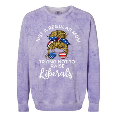 Wo Just a regular mom trying not to raise liberals Colorblast Crewneck Sweatshirt