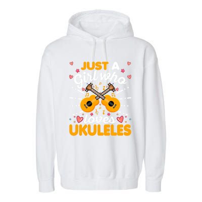 Wo Just A Who Loves Ukuleles Funny Uke Music Lover Great Gift Garment-Dyed Fleece Hoodie