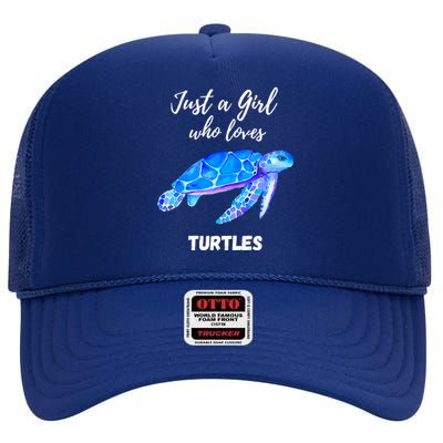 Women Just A Who Loves Turtles Sea Turtle High Crown Mesh Back Trucker Hat