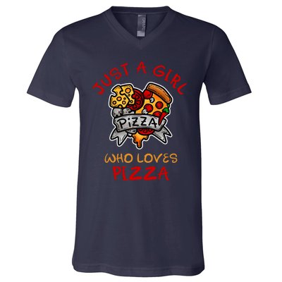 Wo Just A Girl Who Loves Pizza Cute Girls Pizza Lover V-Neck T-Shirt