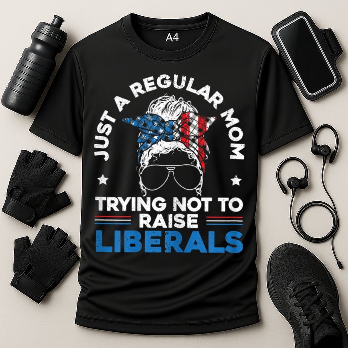 Womens Just A Regular Mom Trying Not To Raise Liberals For A Mom Cooling Performance Crew T-Shirt