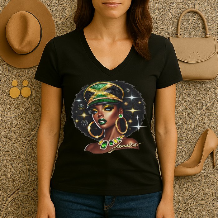Women Jamaica Clothes Jamaica Flag Women's V-Neck T-Shirt