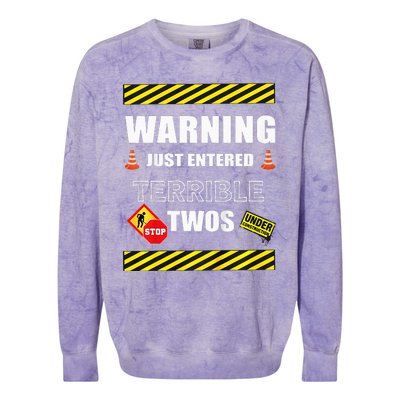 Warning Just Entered Terrible Twos Second 2nd Birthday Boy Colorblast Crewneck Sweatshirt