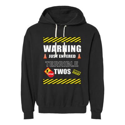 Warning Just Entered Terrible Twos Second 2nd Birthday Boy Garment-Dyed Fleece Hoodie