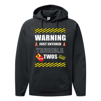 Warning Just Entered Terrible Twos Second 2nd Birthday Boy Performance Fleece Hoodie