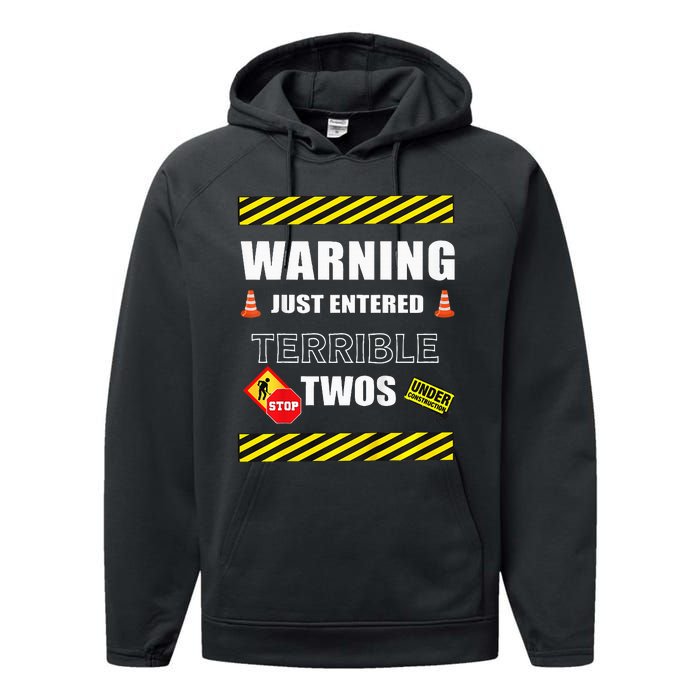 Warning Just Entered Terrible Twos Second 2nd Birthday Boy Performance Fleece Hoodie