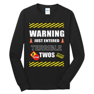 Warning Just Entered Terrible Twos Second 2nd Birthday Boy Tall Long Sleeve T-Shirt