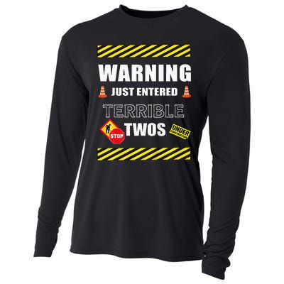 Warning Just Entered Terrible Twos Second 2nd Birthday Boy Cooling Performance Long Sleeve Crew