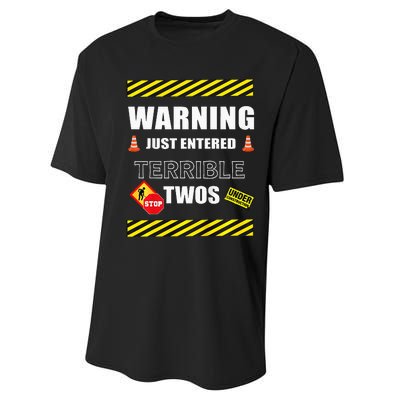 Warning Just Entered Terrible Twos Second 2nd Birthday Boy Performance Sprint T-Shirt