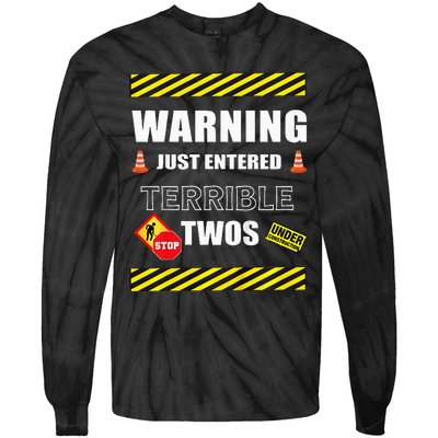 Warning Just Entered Terrible Twos Second 2nd Birthday Boy Tie-Dye Long Sleeve Shirt