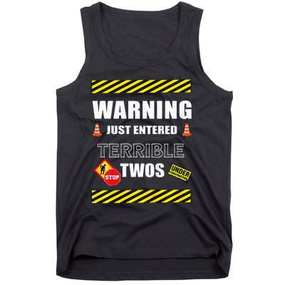 Warning Just Entered Terrible Twos Second 2nd Birthday Boy Tank Top