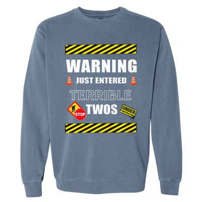 Warning Just Entered Terrible Twos Second 2nd Birthday Boy Garment-Dyed Sweatshirt