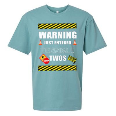 Warning Just Entered Terrible Twos Second 2nd Birthday Boy Sueded Cloud Jersey T-Shirt