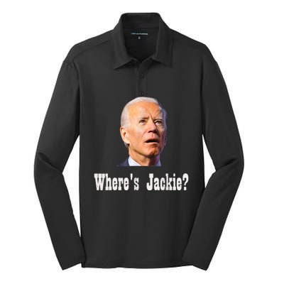 Where's Jackie? Funny AntiBiden Silk Touch Performance Long Sleeve Polo