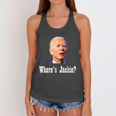 Where's Jackie? Funny AntiBiden Women's Knotted Racerback Tank