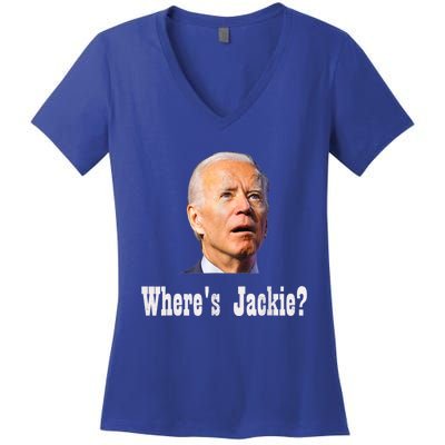 Where's Jackie? Funny AntiBiden Women's V-Neck T-Shirt