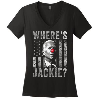 Where's Jackie Funny AntiBiden Women's V-Neck T-Shirt