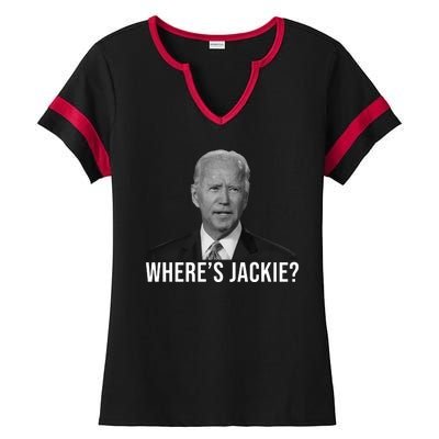 Where's Jackie Funny Joe Biden Meme Ladies Halftime Notch Neck Tee