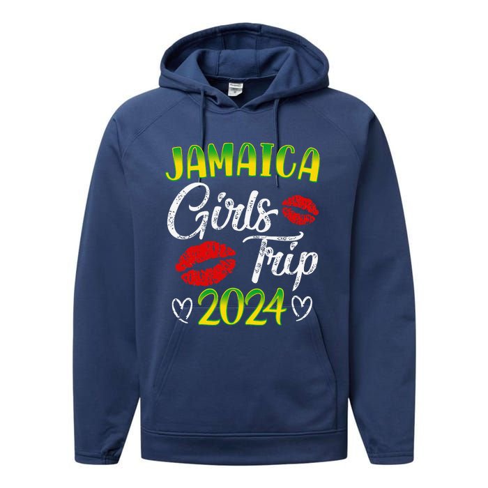 Women Jamaica Girl Trip 2024 Summer Vacation Weekend Funny Performance Fleece Hoodie