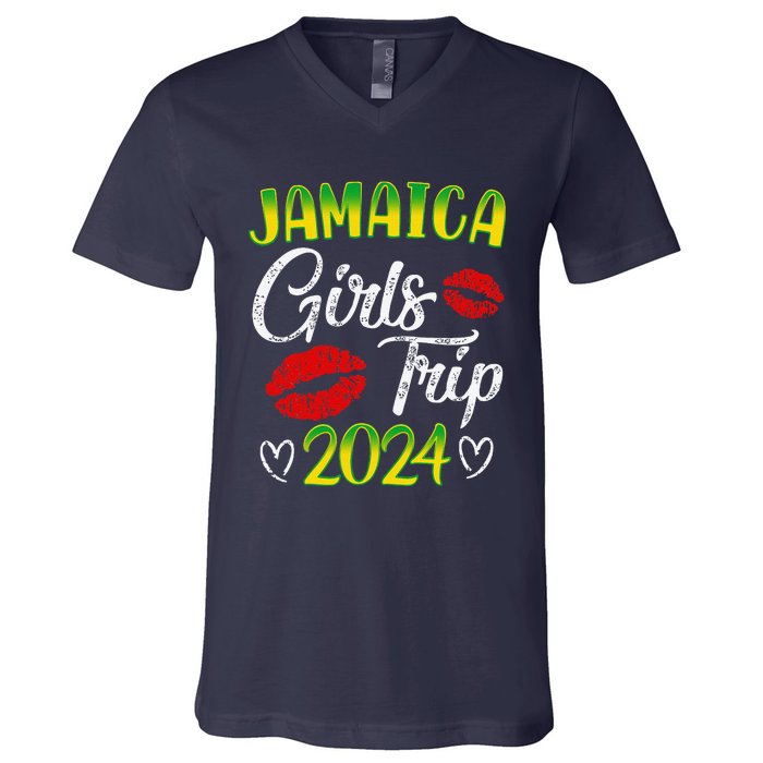 Women Jamaica Girl Trip 2024 Summer Vacation Weekend Funny V-Neck T-Shirt