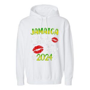 Women Jamaica Girl Trip 2024 Summer Vacation Weekend Funny Garment-Dyed Fleece Hoodie