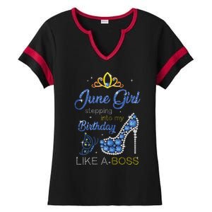 Womens June Girl Stepping Into My Birthday Gift For Gemini Womens Ladies Halftime Notch Neck Tee