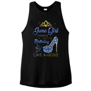 Womens June Girl Stepping Into My Birthday Gift For Gemini Womens Ladies PosiCharge Tri-Blend Wicking Tank