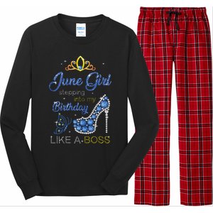 Womens June Girl Stepping Into My Birthday Gift For Gemini Womens Long Sleeve Pajama Set