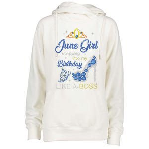 Womens June Girl Stepping Into My Birthday Gift For Gemini Womens Womens Funnel Neck Pullover Hood