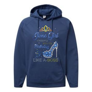 Womens June Girl Stepping Into My Birthday Gift For Gemini Womens Performance Fleece Hoodie