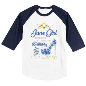 Womens June Girl Stepping Into My Birthday Gift For Gemini Womens Baseball Sleeve Shirt