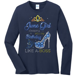 Womens June Girl Stepping Into My Birthday Gift For Gemini Womens Ladies Long Sleeve Shirt