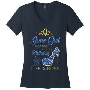 Womens June Girl Stepping Into My Birthday Gift For Gemini Womens Women's V-Neck T-Shirt