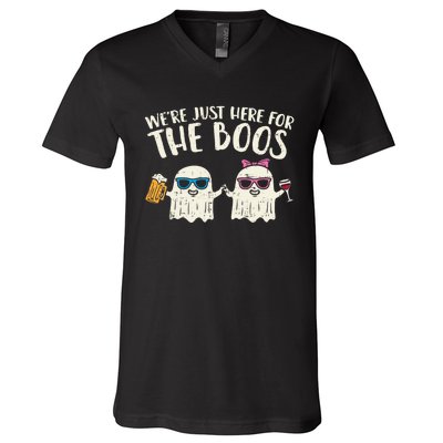 WeRe Just Here For Boos Ghosts Halloween Costume For Couple V-Neck T-Shirt