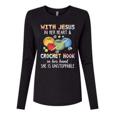 With Jesus In Her Heart & Crochet Hook Womens Cotton Relaxed Long Sleeve T-Shirt