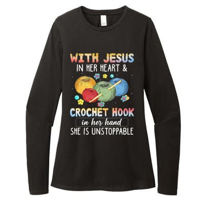 With Jesus In Her Heart & Crochet Hook Womens CVC Long Sleeve Shirt