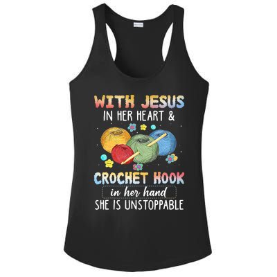 With Jesus In Her Heart & Crochet Hook Ladies PosiCharge Competitor Racerback Tank